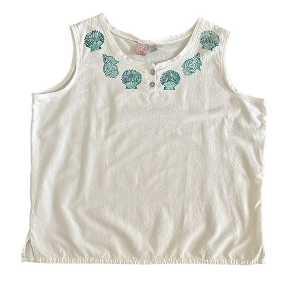 American Weekend 100% Cotton Seashells Applique White tank Top  Plus Size 24W - Picture 1 of 10